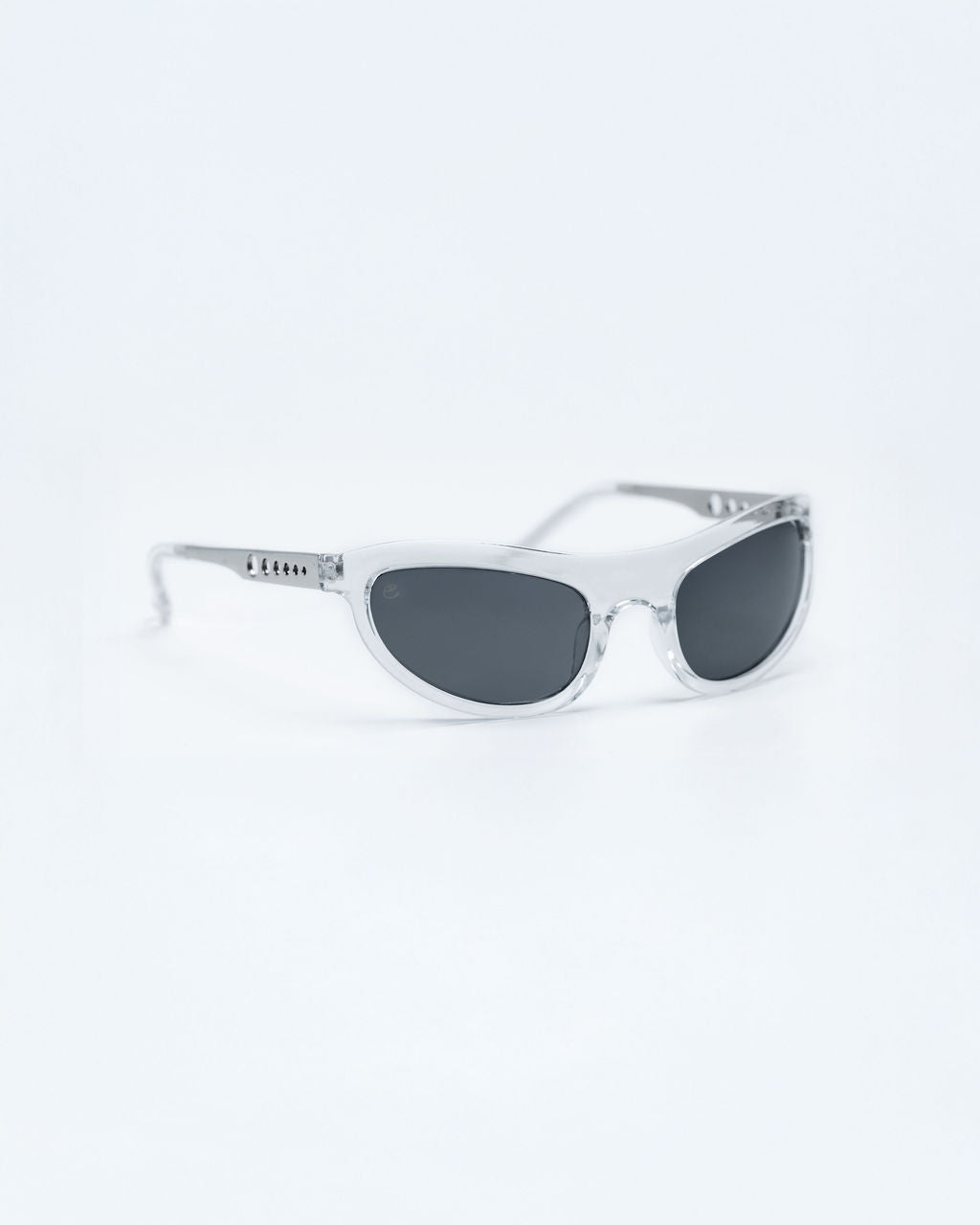 Clear sunglasses with dark lenses on a white background